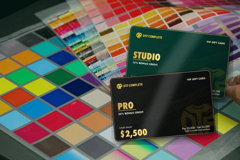 VIP Gift Cards on real colour reference sheets