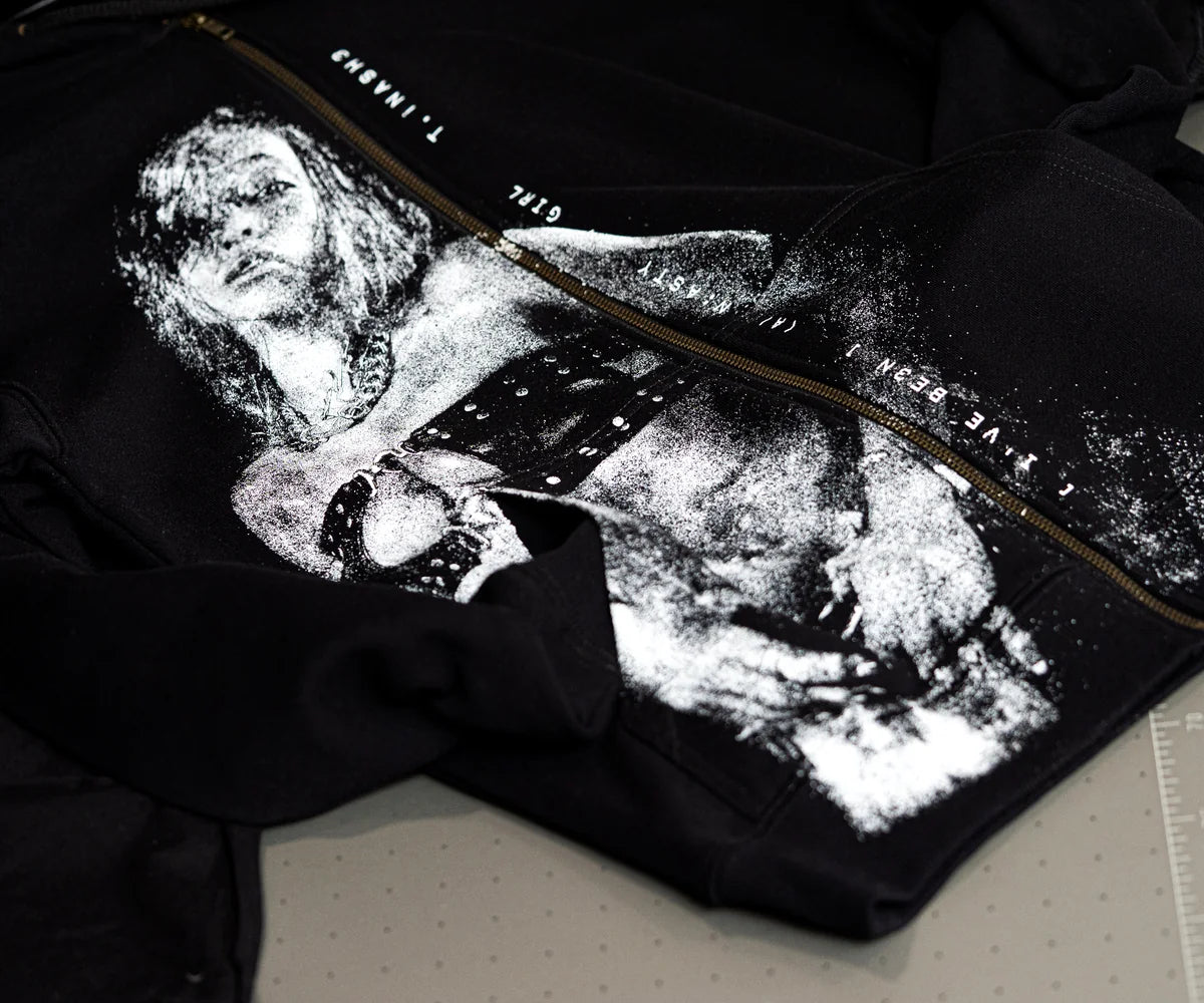 Finished print on a black T-shirt at its intended size