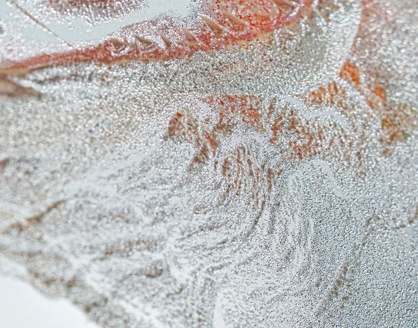 Close-up of cured adhesive powder on a printed transfer