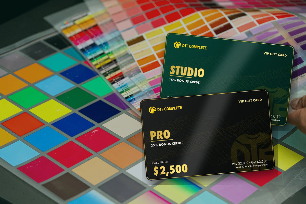 VIP Gift Cards on real colour reference sheets