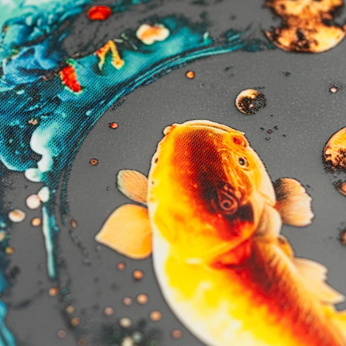 Close-up of a real DTF print showing colour and fine detail on the film