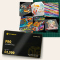 Pro VIP Gift Card: pay $2,000, get $2,500 print credit, shown with real DTF and DTP transfers