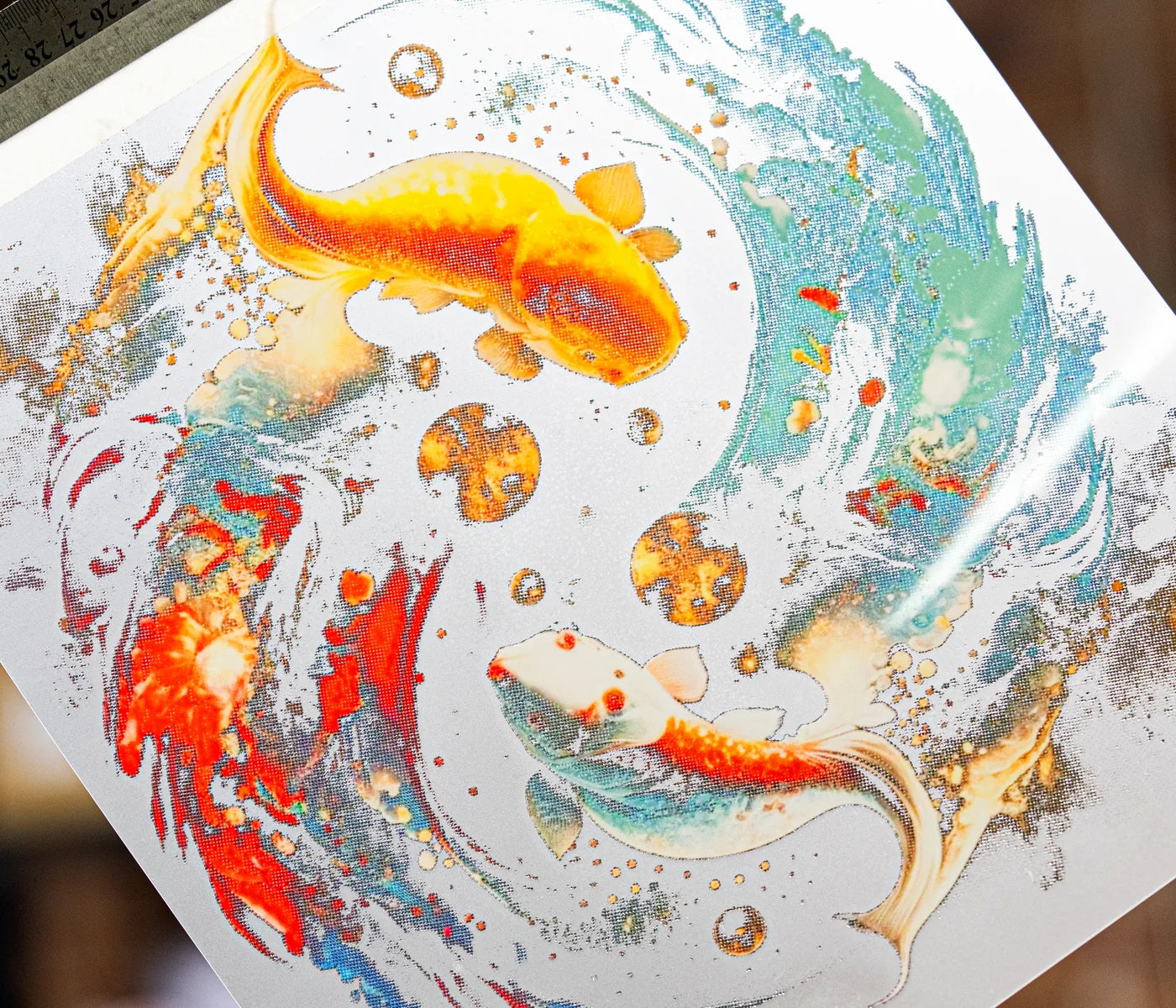 Koi design printed on a DTP paper carrier